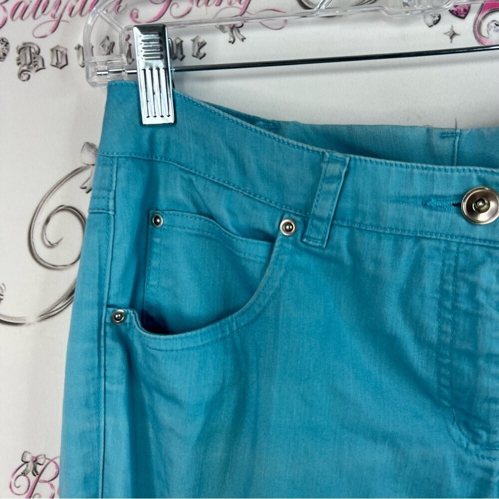 Tanjay pants bright aqua blue silver detail hardware Blue Boot Cut Pants - Picture 5 of 13